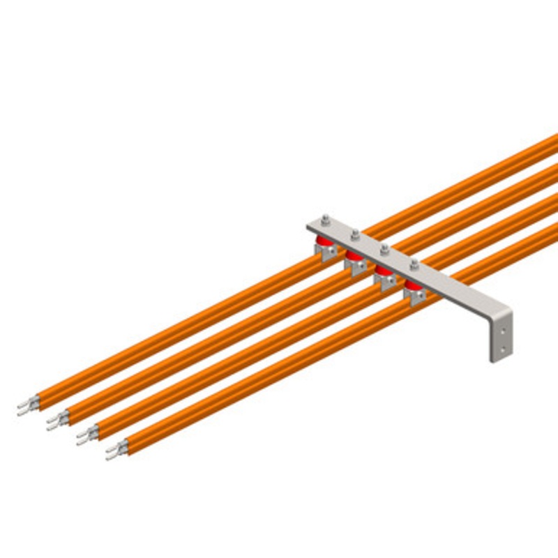 Conductix 8-Bar, Bracket, Web, with Hanger Clamps, 4 Steel Cross-Bolt, w/Insulators, 3 inch OC, 19 inch L