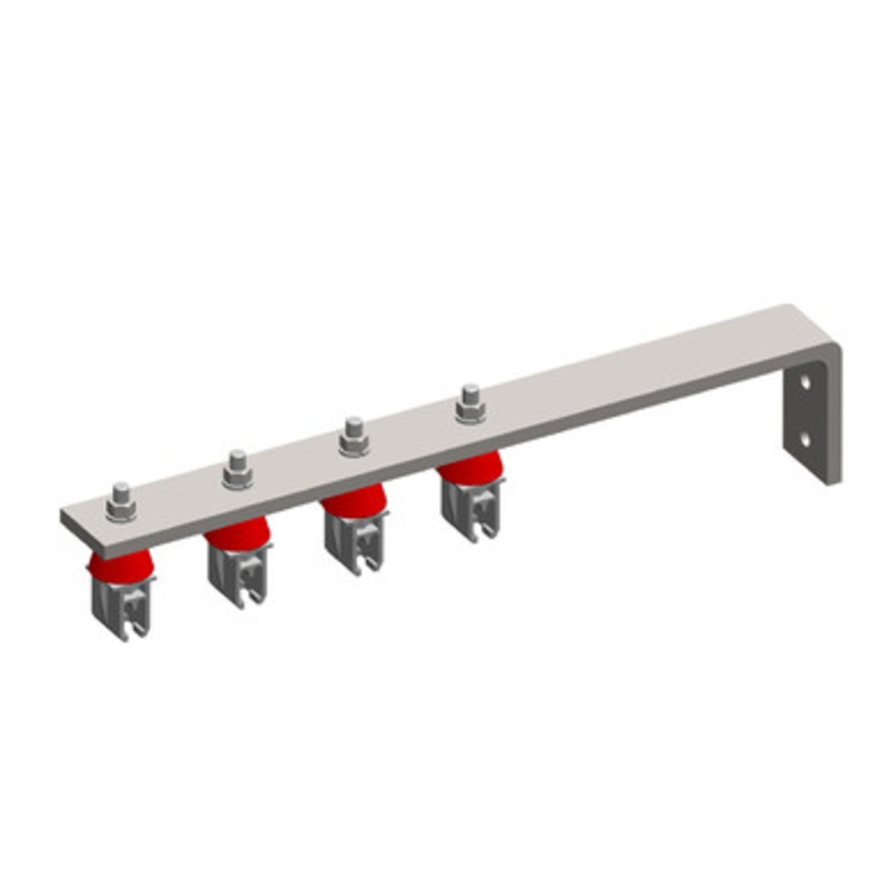 Conductix 8-Bar, Bracket, Web, with Hanger Clamps, 4 Plastic Snap-in, w/Insulators, 3 inch OC, 19 inch L