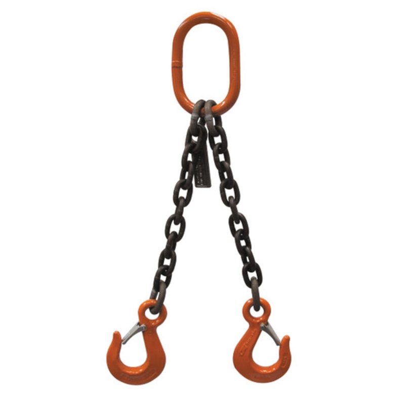 DO 5/8 Double Leg 36,200 lb. WLL, Chain Sling Grade 80 with Oblong Link and 2 Hooks