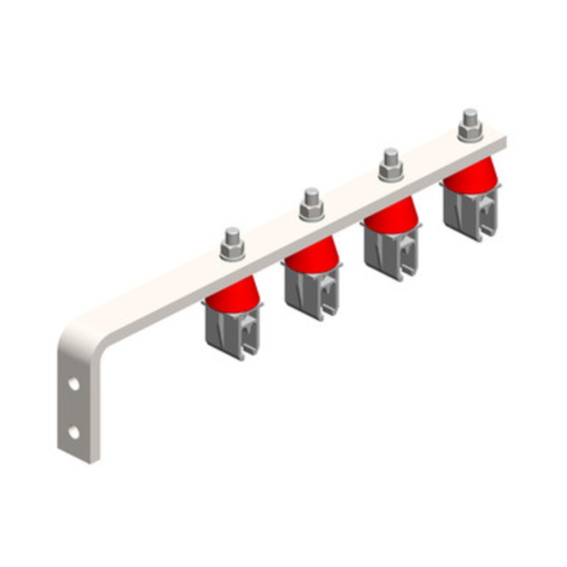 Conductix 8-Bar, Bracket, Web, with Hanger Clamps, 4 Plastic Snap-in, w/Insulators, 3 inch OC, 15.75 inch L