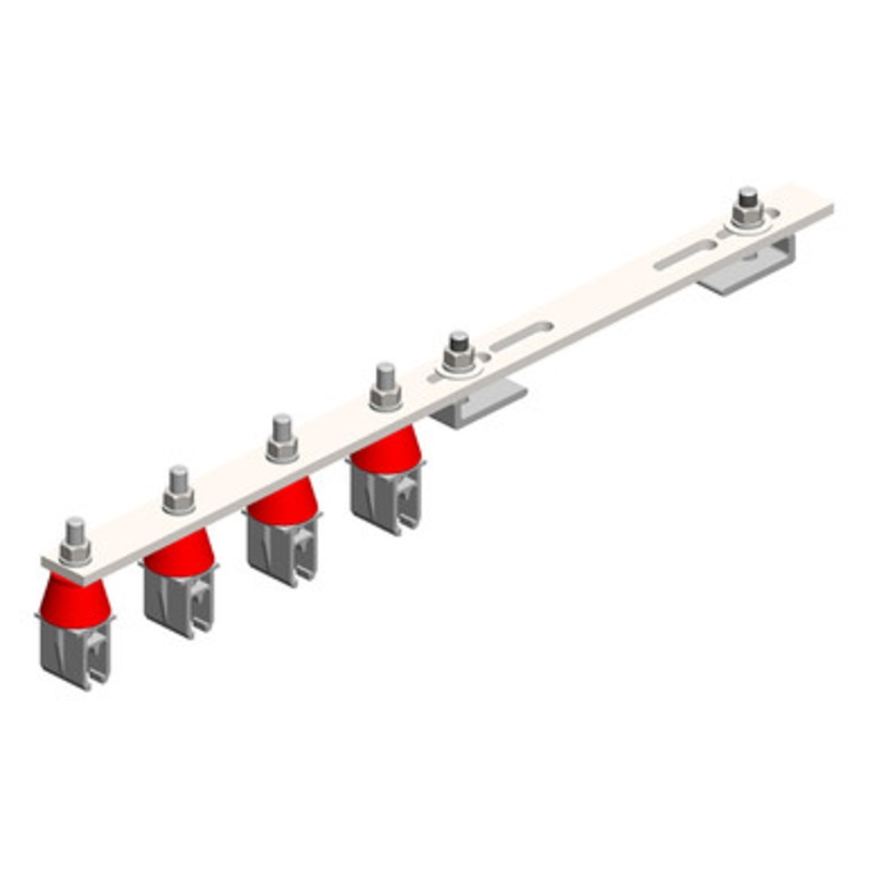 Conductix 8-Bar, Bracket, Flange, with Hanger Clamps, Plastic Snap-in, w/Insulator, 4 on one side, 21 3/4 inch L