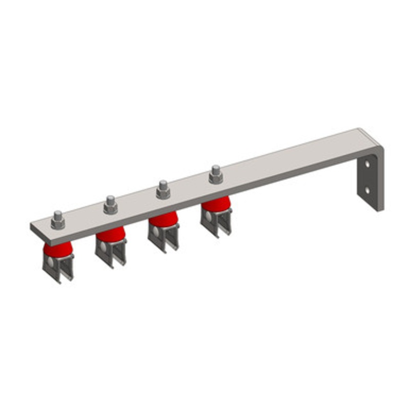 Conductix 8-Bar, Bracket, Web, with Hanger Clamps, 4 Steel Cross-Bolt, w/Insulators and Lock Nuts, 3 inch OC, 19 inch L