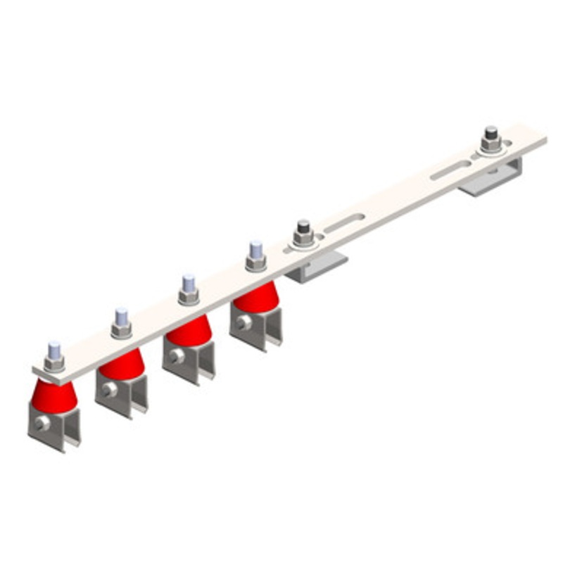 Conductix 8-Bar, Bracket, Flange, with Hanger Clamps, Steel Cross-Bolt, w/insulators, 4 on one side, 21.75 inch L