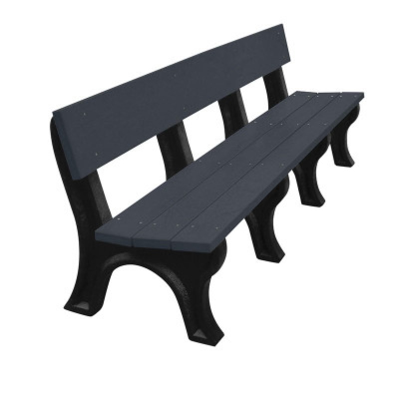 Plastic Landmark Backed Bench, 96in, Black Legs and Charcoal Seat