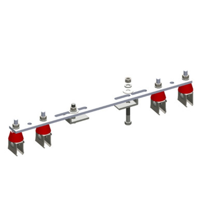 Conductix 8-Bar, Bracket, Flange, with Hanger Clamps, Steel Cross-Bolt, w/Insulators, 2+2, 19 3/8 inch L