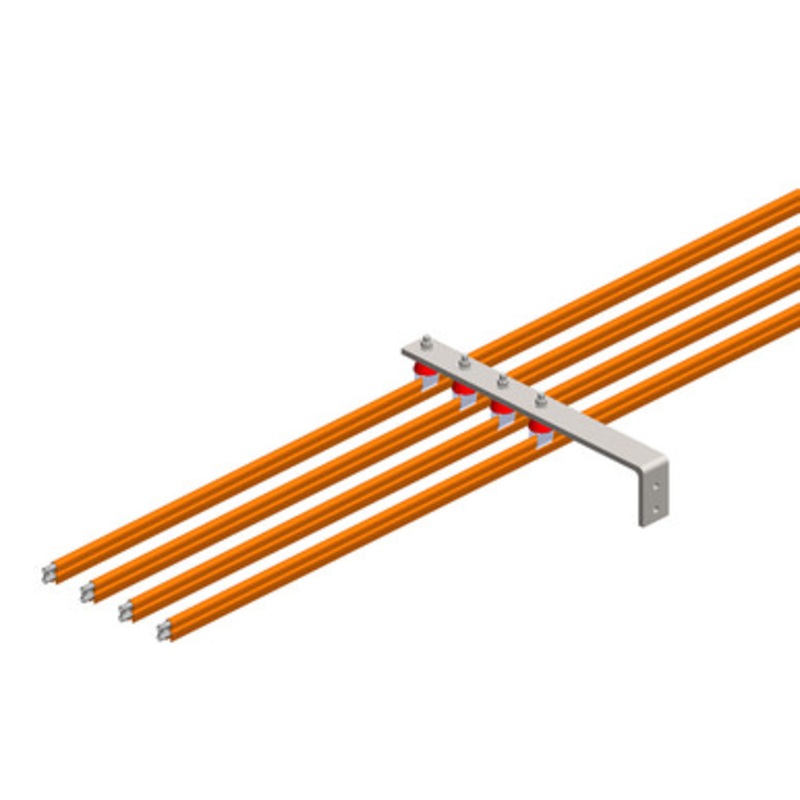Conductix 8-Bar, Bracket, Web, with Hanger Clamps, 4 Steel Steel Snap-in, w/Insulators, 3 inch OC, 19 inch L