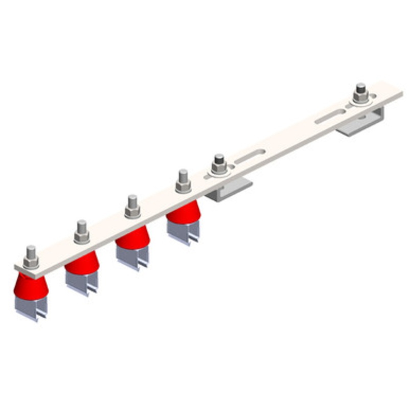 Conductix 8-Bar, Bracket, Flange, with Hanger Clamps, Steel Snap-in, w/insulators, 4 on one side, 21.75 inch L
