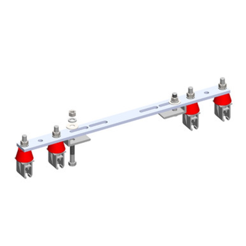 Conductix 8-Bar, Bracket, Flange, with Hanger Clamps, Plastic Snap-in, 2+2, w/Insulators, 19 3/8 Inch L