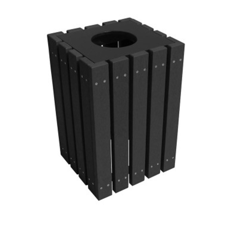 100% Recycled Plastic Square Trash Receptacle 22 Gallon, Black