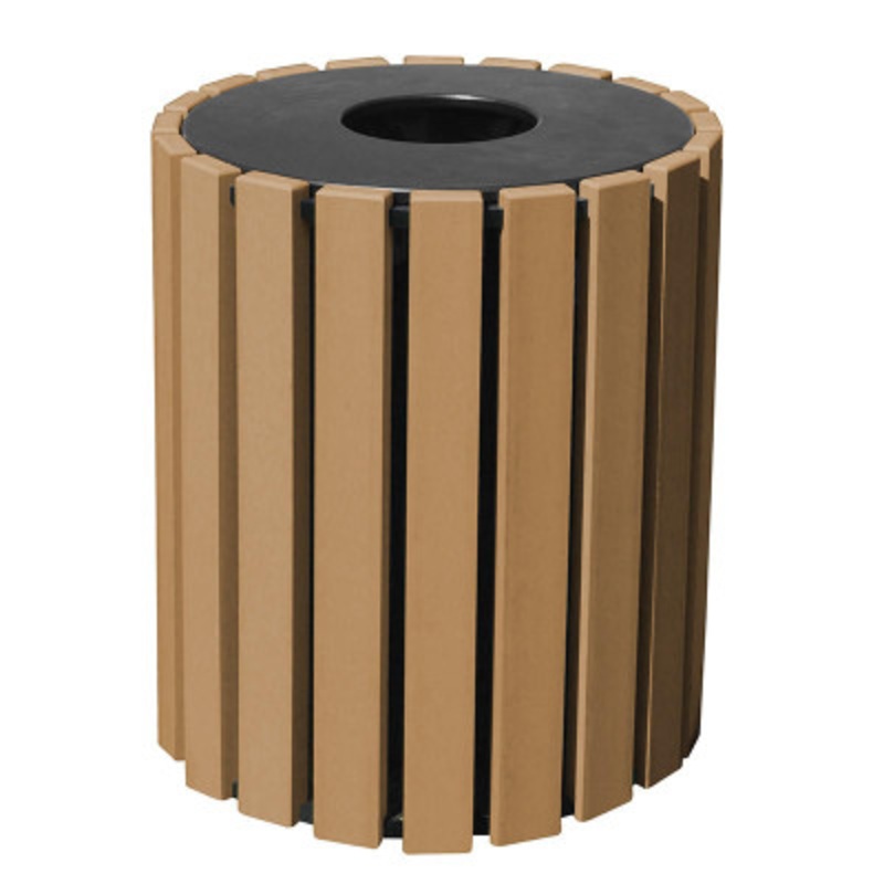 100% Recycled Plastic Trash Receptacle Round 33 Gallon Cedar