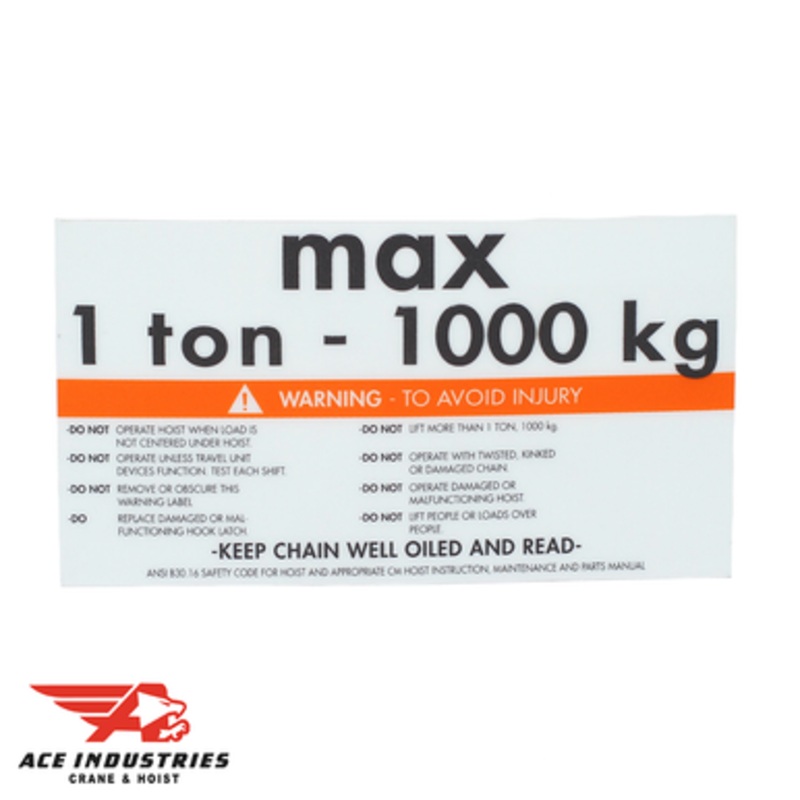 CM 1 Ton Capacity Label, 27279