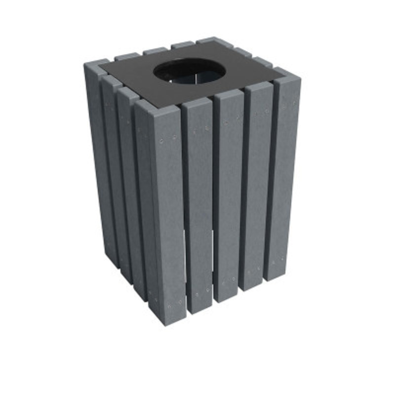 100% Recycled Plastic Square Trash Receptacle 22 Gallon Charcoal