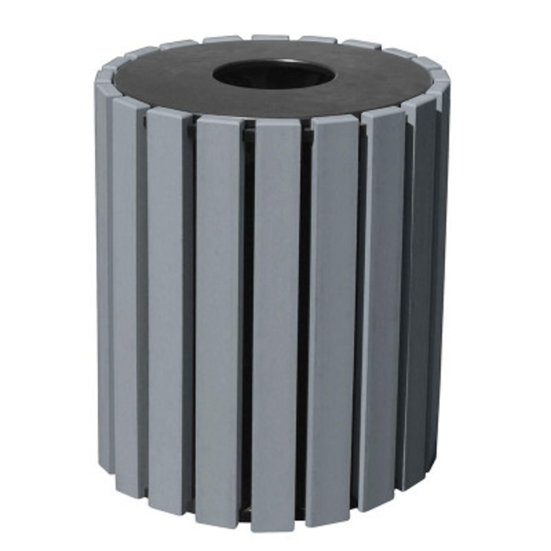 100% Recycled Plastic Trash Receptacle Round 33 Gallon Charcoal