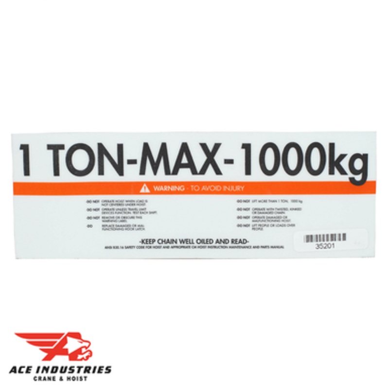 CM 1 Ton Capacity/Warning Label 35201
