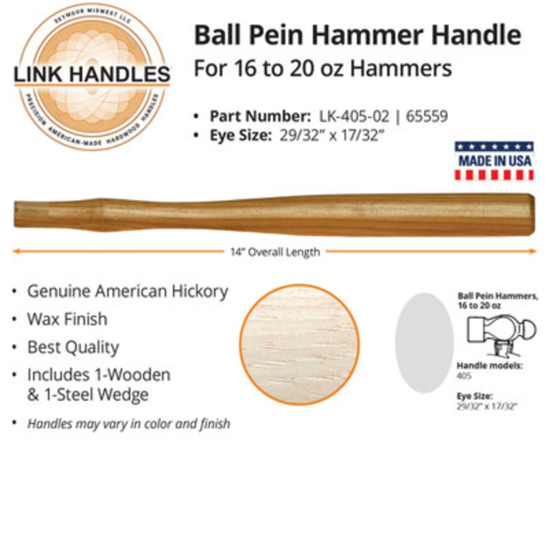 14in Ball Pein Machinist Hammer Handle for 16 to 20oz Hammers