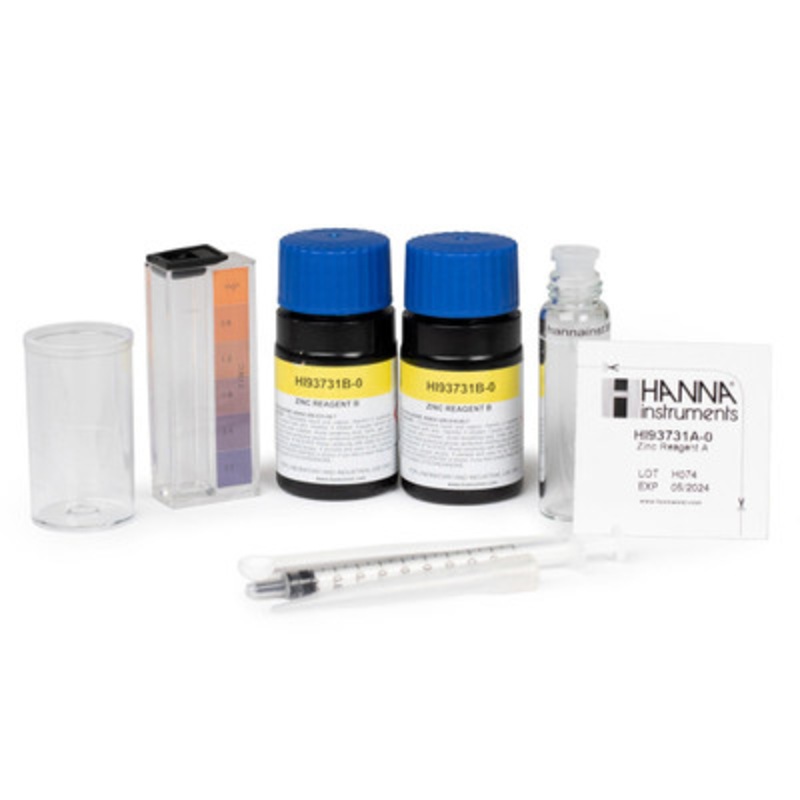 Zinc Test Kit, 0.0-3.0 mg/L, Range, Colorimetric, 100 Tests