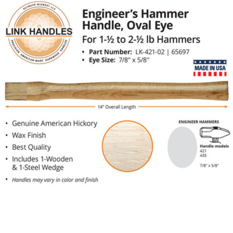 14in Engineer's Hammer Handle, Oval Eye for 1-1/2 to 2-1/2 Lb. Hammers