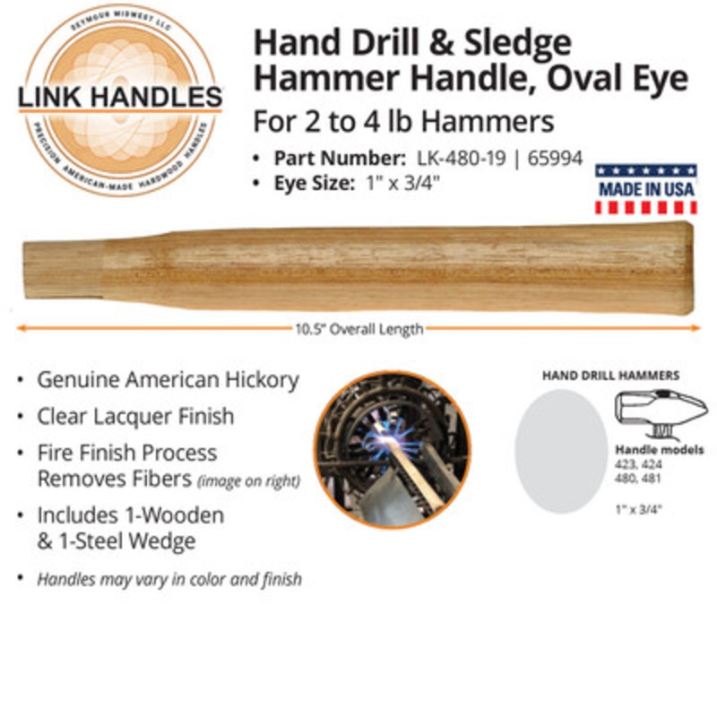 10 1/2in Hand Drill Or Sledge Hammer Handle, Oval Eye