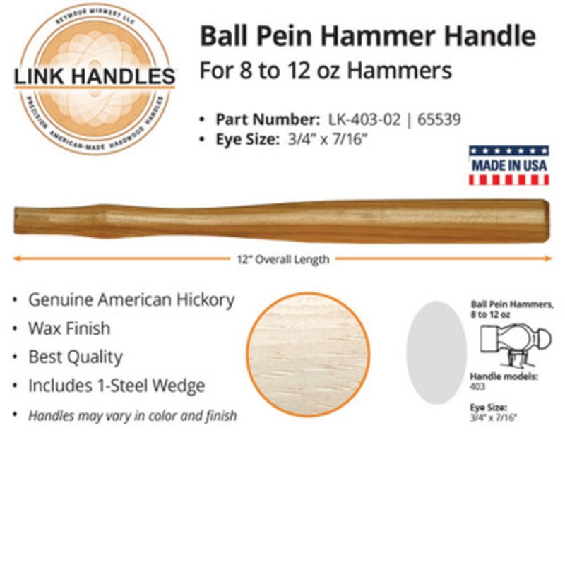 12in Ball Pein Machinist Hammer Handle For 8 to 12 Oz Hammers