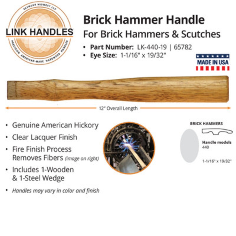 12in Handle Brick Hammer, Hickory, Clear Lacquer, Fire Finish