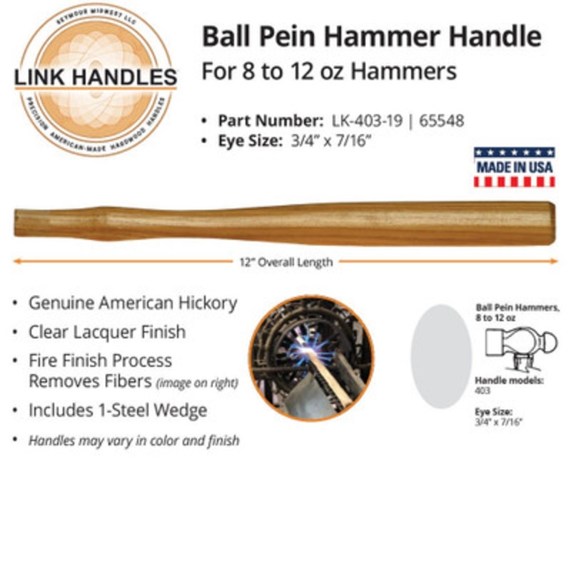 12in Ball Pein Machinist Hammer Handle for 8 to 12oz Hammers