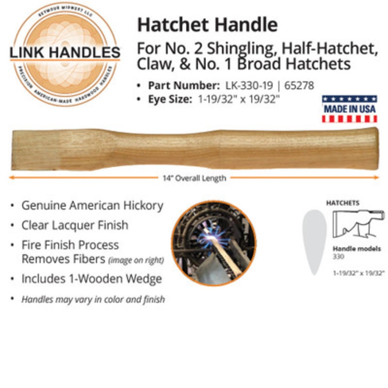 14in Hatchet Handle for No. 2 Shingling, Claw, and Hatchets