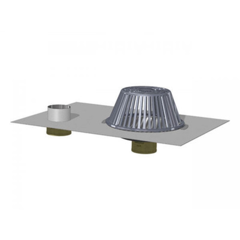 4in No-Hub TPO Clad Outlet Roof Drain, Center Line Overflow
